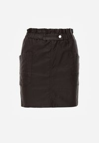 Renee - Ciemnobrązowa Dopasowana Spódnica Mini z Imitacji Skóry z Gumką w Talii i Kieszeniami Anishree. Kolor: brązowy. Materiał: skóra #3