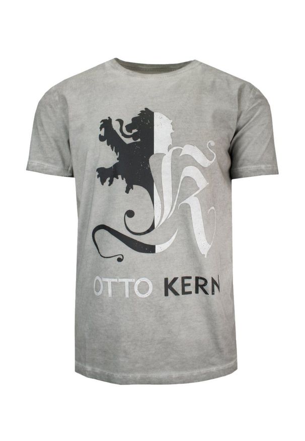 Otto Kern - T-shirt Szary Bawełniany, Męski, z Nadrukiem, Krótki Rękaw, U-neck. Okazja: na co dzień. Kolor: szary. Materiał: bawełna. Długość rękawa: krótki rękaw. Długość: krótkie. Wzór: nadruk. Sezon: wiosna, lato. Styl: casual