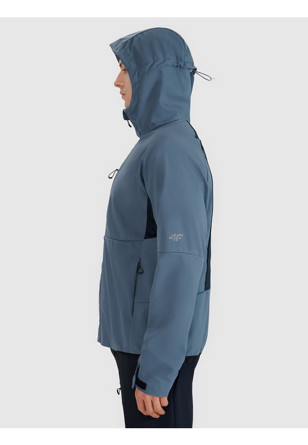 4f - 4F Kurtka softshell wiatroodporna membrana 10000 męska - granatowa S. Typ kołnierza: kaptur. Kolor: niebieski. Materiał: softshell. Technologia: Windstopper
