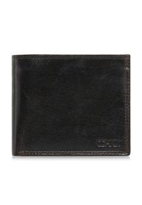 Ochnik - Brązowy niezapinany skórzany portfel męski. Kolor: brązowy. Materiał: skóra