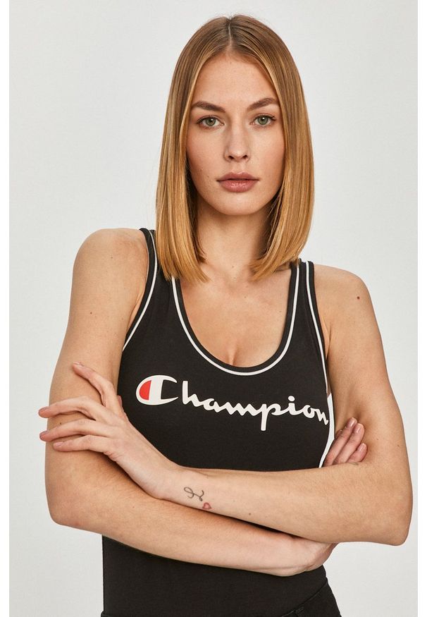 Champion - Top. Kolor: czarny. Materiał: dzianina. Długość rękawa: na ramiączkach. Wzór: nadruk