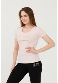EA7 Emporio Armani - EA7 Różowy damski t-shirt z cyrkoniami, Rozmiar L. Kolor: różowy