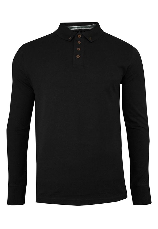 Koszulka Polo Czarna, Długi Rękaw, Longsleeve z Kołnierzykiem - Brave Soul, Męski. Okazja: na co dzień. Typ kołnierza: polo. Kolor: czarny. Materiał: bawełna. Długość rękawa: długi rękaw. Długość: długie. Styl: casual