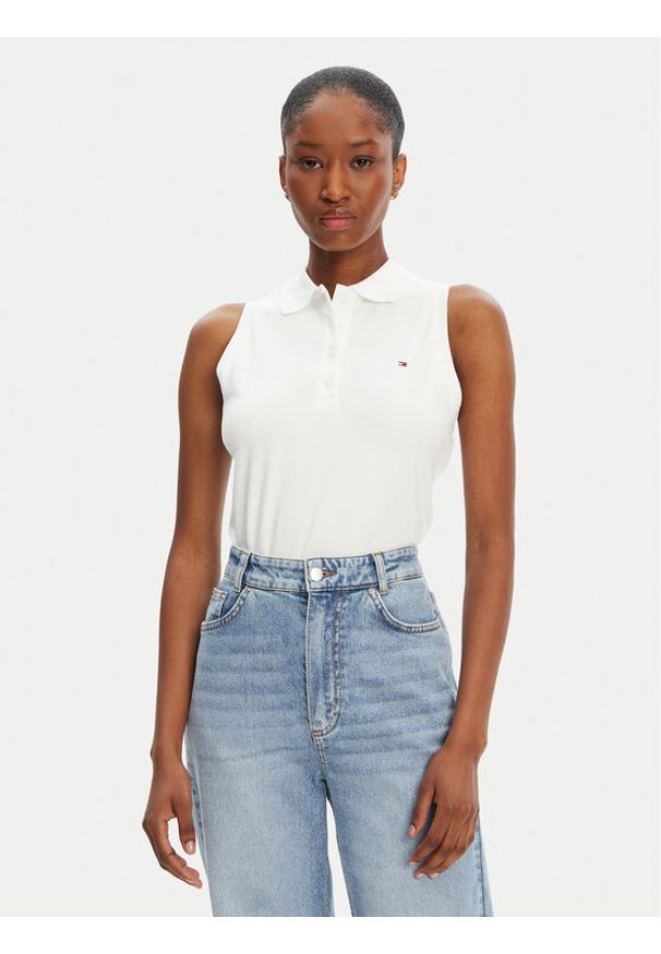 TOMMY HILFIGER - Tommy Hilfiger Bluzka 1985 WW0WW46790 Biały Slim Fit. Kolor: biały. Materiał: bawełna