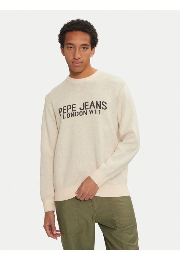 Pepe Jeans Sweter Cardin PM702466 Écru Regular Fit. Materiał: bawełna