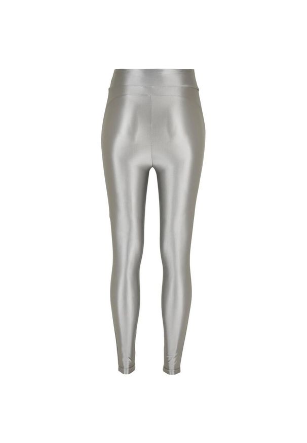 Urban Classics - Metaliczne, Błyszczące Legginsy Z Wysoką Talią Dla Kobiet. Kolor: szary. Sport: turystyka piesza