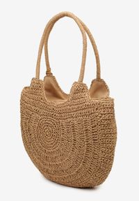Born2be - Ciemnobeżowa Okrągła Torebka Pleciona w Stylu Boho z Ozdobnym Chwostem Karasa. Kolor: beżowy. Wzór: aplikacja. Sezon: lato. Styl: boho #3
