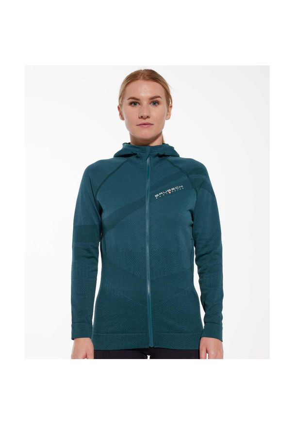 Bluza damska wełniana z kapturem Brubeck THERMO WOOL by Pustelnik. Typ kołnierza: kaptur. Kolor: zielony. Materiał: wełna