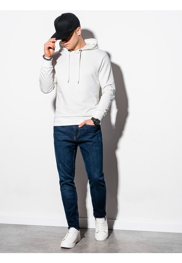 Biała bluza Ombre Clothing z kapturem, z nadrukiem