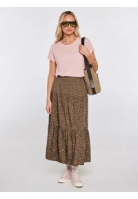 Big-Star - Spódnica damska midi z wiskozy z motywem kwiatowym khaki Vendi 303. Okazja: do pracy. Kolor: zielony. Materiał: wiskoza. Wzór: kwiaty. Styl: elegancki #1