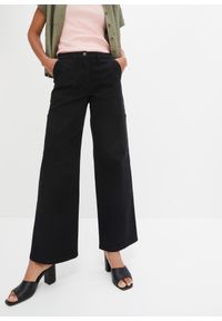 bonprix - Szerokie spodnie twillowe w stylu bojówek. Kolor: czarny #1