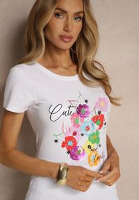 Renee - Biało-Niebieski Bawełniany T-shirt z Nadrukiem Zarinelle. Okazja: na co dzień. Kolor: biały. Materiał: bawełna. Wzór: nadruk. Styl: casual #5