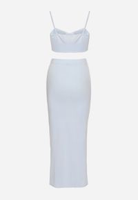 Born2be - Jasnoniebieski Komplet z Wiskozą Top na Ramiączkach i Spódnica z Rozcięciem Savolise. Kolor: niebieski. Materiał: wiskoza #5