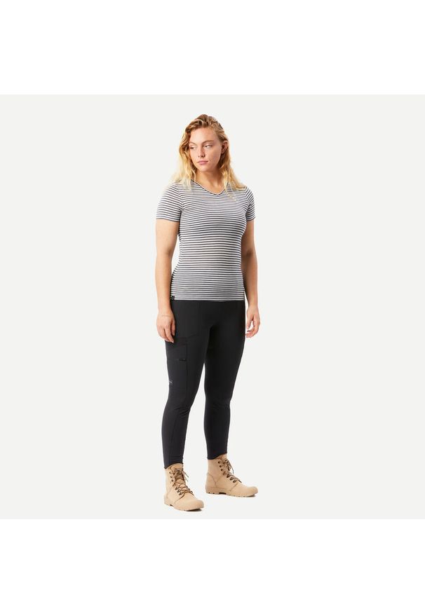 FORCLAZ - Koszulka trekkingowa damska Forclaz Travel 500 merino. Kolor: biały, wielokolorowy, niebieski. Materiał: materiał, akryl, wełna. Długość: długie. Sezon: lato, zima