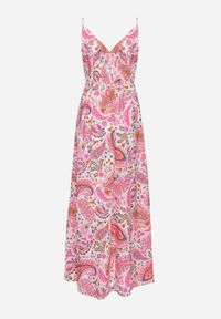 Born2be - Różowa Letnia Sukienka we Wzór Paisley z Regulowanymi Ramiączkami i Sznurkiem w Talii Viafina. Kolor: różowy. Materiał: tkanina. Długość rękawa: na ramiączkach. Wzór: paisley. Sezon: lato #7