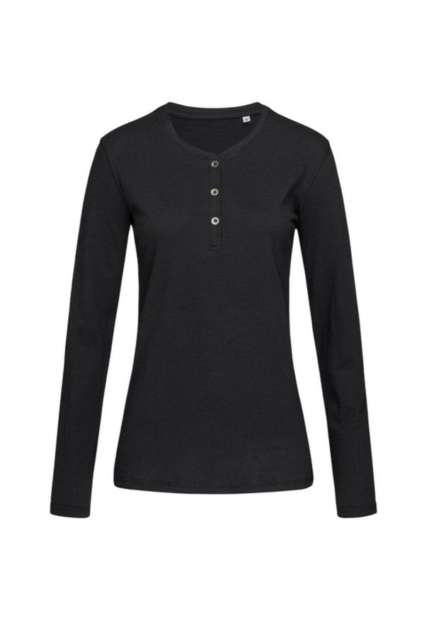 Stedman - Damska Koszulka Z Długim Rękawem Sharon Henley. Typ kołnierza: typu henley. Kolor: czarny. Długość rękawa: długi rękaw. Długość: długie