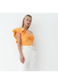 Mohito - Bawełniana bluzka z falbaną - Pomarańczowy. Kolor: pomarańczowy. Materiał: bawełna