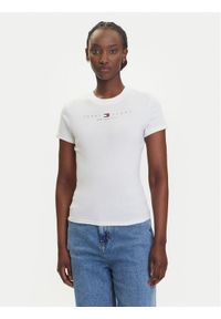 Tommy Jeans T-Shirt Linear DW0DW21422 Écru Slim Fit. Materiał: bawełna