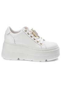 CheBello - Białe Modne Sneakersy Chebello Damskie Obuwie Na Platformie. Okazja: na spacer, na spotkanie biznesowe. Kolor: biały. Obcas: na platformie. Sport: turystyka piesza #2