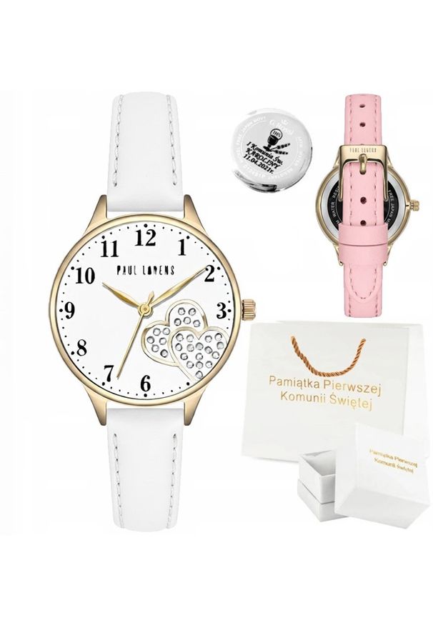Zegarek dziecięcy Paul Lorens MILA - komunia + różowy pasek. Kolor: różowy