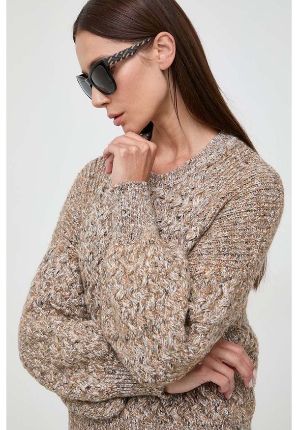 BOSS sweter z domieszką wełny damski ciepły. Materiał: wełna. Styl: klasyczny