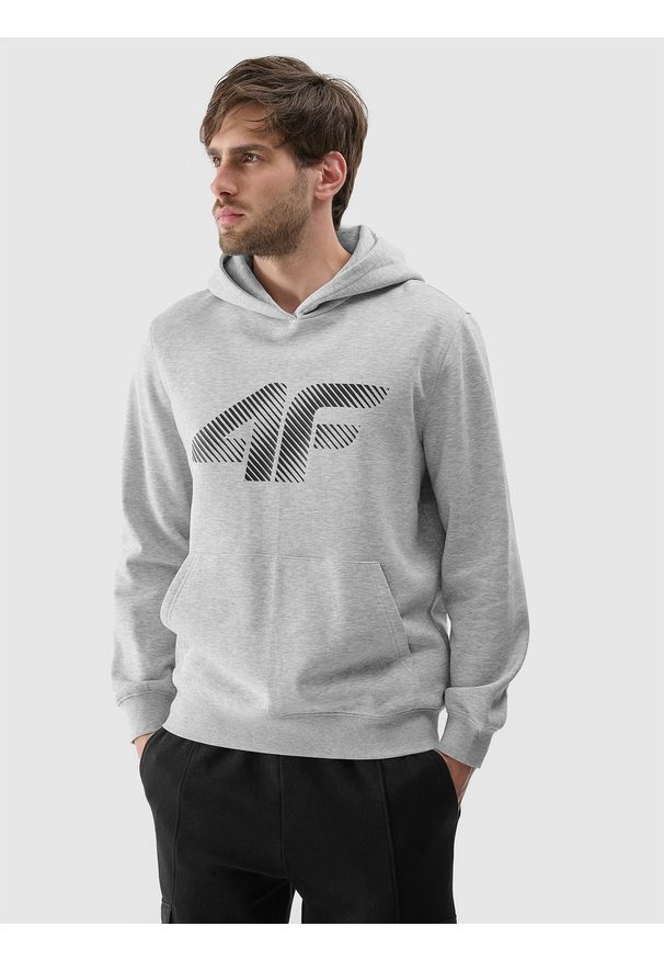 4f - 4F Bluza dresowa nierozpinana z kapturem męska - szara XXL. Okazja: na co dzień. Typ kołnierza: kaptur. Kolor: szary. Materiał: dresówka. Wzór: gładki, nadruk, ze splotem. Styl: casual, sportowy