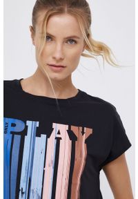 Only Play - T-shirt. Kolor: czarny. Materiał: dzianina. Wzór: nadruk