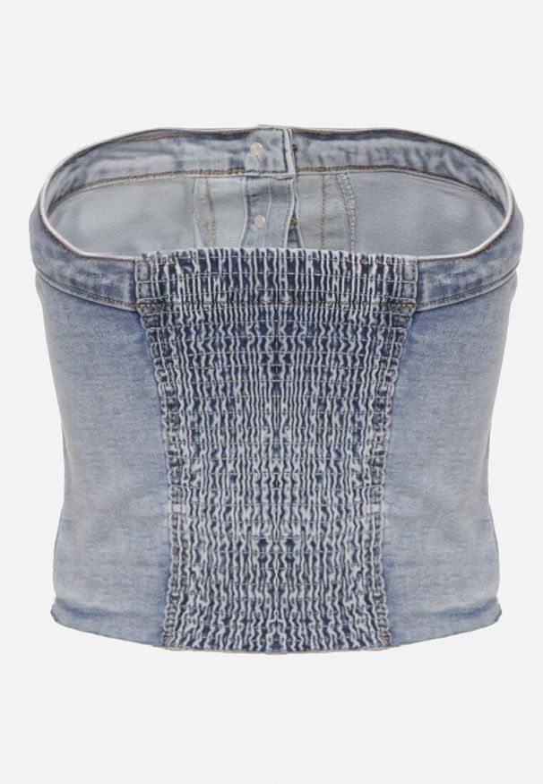 Born2be - Niebieski Gorsetowy Jeansowy Top na Guziki z Bawełną Nelinae. Okazja: na co dzień. Typ kołnierza: dekolt gorset. Kolor: niebieski. Materiał: bawełna, jeans. Styl: wizytowy, casual