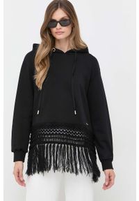 TwinSet - Twinset bluza damska kolor czarny z kapturem gładka. Typ kołnierza: kaptur. Kolor: czarny. Materiał: dzianina. Długość rękawa: długi rękaw. Długość: długie. Wzór: gładki #1