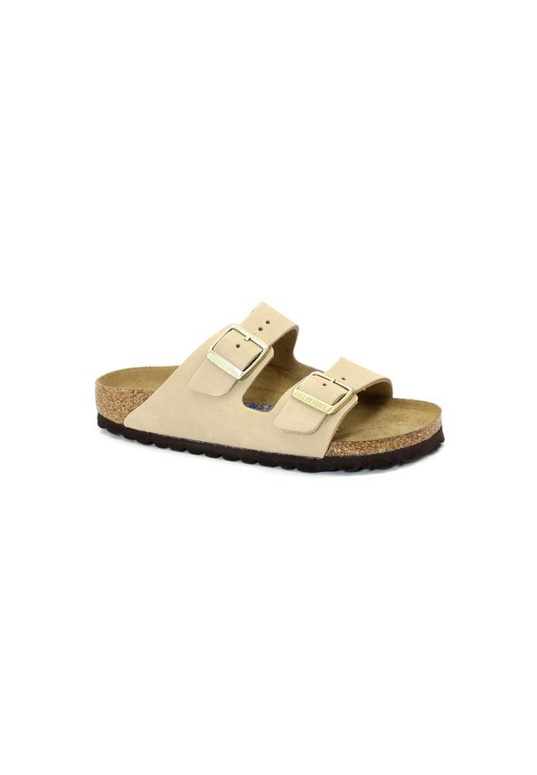 Klapki damskie Birkenstock Arizona. Kolor: beżowy. Materiał: skóra