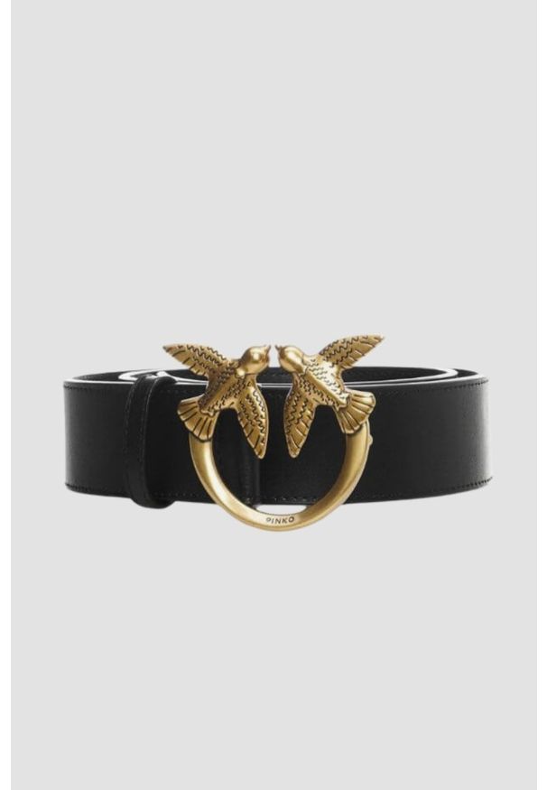 Pinko - PINKO Czarny pasek damski Love Berry H3 Belt, Rozmiar S. Kolor: czarny