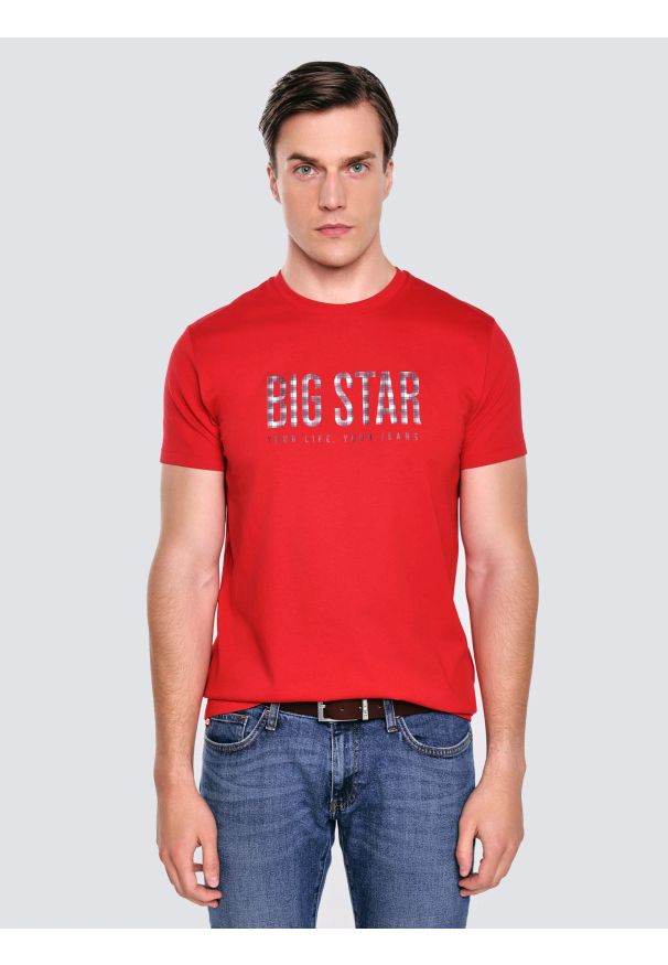 Big-Star - Koszulka męska z logo BIG STAR czerwona Melsar 603. Kolor: czerwony. Materiał: dzianina. Wzór: nadruk. Styl: wizytowy, klasyczny
