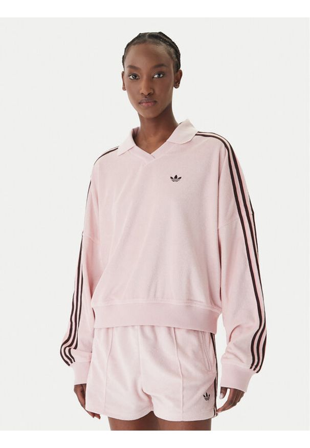 Adidas - adidas Bluza Terry Towel KD1400 Różowy Oversize. Kolor: różowy. Materiał: bawełna