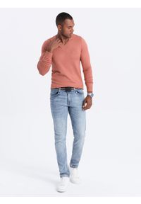 Ombre Clothing - Sweter męski z haftem - różowy V18 - Rozmiar: XXL. Kolor: różowy. Materiał: nylon, wiskoza, materiał, dzianina. Wzór: haft. Styl: klasyczny, elegancki #7