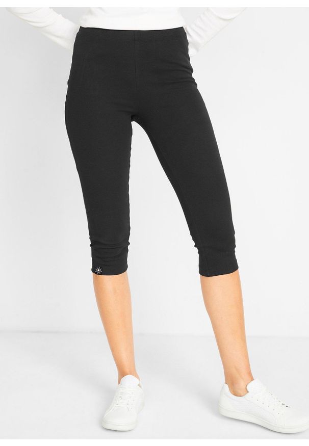 bonprix - Legginsy rybaczki z czystej bawełny. Kolor: czarny. Materiał: bawełna