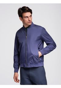 Ombre Clothing - Lekka bomberka męska ze ściągaczami – granatowa V4 - Rozmiar: XXL. Okazja: na co dzień. Kolor: niebieski. Materiał: materiał. Sezon: jesień, wiosna. Styl: elegancki, casual #1