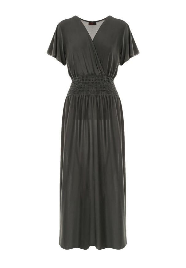 Born2be - Ciemnozielona Sukienka Damones. Okazja: na co dzień. Kolor: zielony. Sezon: lato. Typ sukienki: proste, kopertowe. Styl: casual. Długość: midi