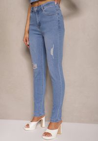 Renee - Jasnoniebieskie Jeansy Skinny High Waist z Ozdobnymi Przetarciami Palisiela. Okazja: na co dzień. Stan: podwyższony. Kolor: niebieski. Styl: elegancki, casual #4