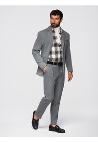 Ombre Clothing - Dzianinowa męska marynarka o dopasowany kroju - jasnoszara V2 - Rozmiar: XL. Okazja: na spotkanie biznesowe, do pracy, na co dzień. Kolor: szary. Materiał: dzianina. Styl: klasyczny, biznesowy, casual, elegancki