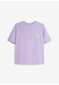 bonprix - T-shirt oversize z czystej bawełny organicznej. Okazja: na co dzień. Kolor: fioletowy. Materiał: bawełna. Wzór: nadruk. Styl: casual #1