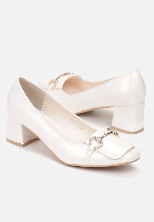 Renee - Beżowe Czółenka z Klamerką w Cyrkonie na Słupku Viokha. Kolor: beżowy. Obcas: na słupku. Styl: elegancki
