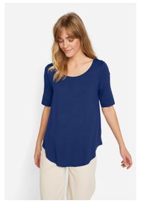bonprix - Długi shirt, krótki rękaw. Kolor: niebieski. Materiał: wiskoza. Długość rękawa: krótki rękaw. Długość: krótkie