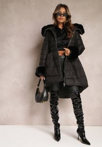 Renee - Czarna Kurtka Pikowana z Futerkiem Pasilinai. Kolor: czarny. Materiał: futro. Długość rękawa: długi rękaw. Długość: długie. Sezon: zima, jesień #2