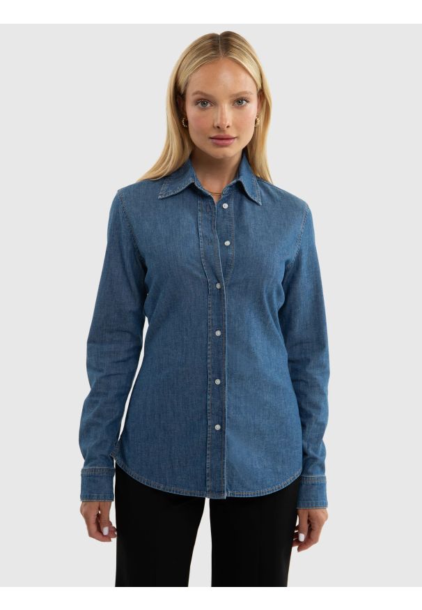 Big-Star - Koszula damska jeansowa niebieska Floriana 472. Okazja: na co dzień. Kolor: niebieski. Materiał: jeans. Styl: retro, klasyczny, elegancki, casual