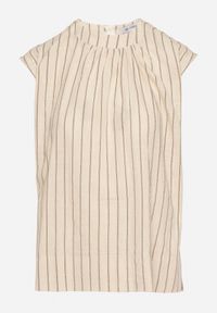 Born2be - Beżowa Bawełniana Bluzka Bez Rękawów z Lnem w Pionowe Paski Talurea. Okazja: na co dzień. Kolor: beżowy. Materiał: len, bawełna. Długość rękawa: bez rękawów. Wzór: paski. Styl: klasyczny, casual, elegancki #5