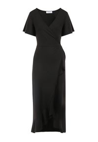 Born2be - Czarna Sukienka Aediala. Okazja: na imprezę, na randkę, na co dzień. Kolor: czarny. Materiał: wiskoza, tkanina. Długość rękawa: krótki rękaw. Typ sukienki: kopertowe. Styl: casual. Długość: midi #3