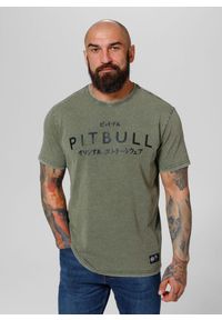 PITBULL - Koszulka męska Pitbull Denim Washed Bravery. Kolor: wielokolorowy, czarny, zielony. Materiał: denim