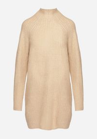 Born2be - Beżowa Sweterkowa Sukienka z Półgolfem i Wełną o Pudełkowym Kroju Norienne. Okazja: na co dzień. Kolor: beżowy. Materiał: wełna. Długość rękawa: długi rękaw. Styl: casual, elegancki #3