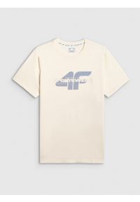 4f - 4F T-shirt regular z nadrukiem męski - beżowy M. Okazja: na co dzień. Kolor: beżowy. Materiał: bawełna, materiał. Wzór: nadruk. Styl: casual #1