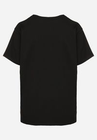 Born2be - Czarny T-shirt z Bawełny Ozdobiony Haftowanym Napisem z Cekinami Marisiana. Okazja: na co dzień. Kolor: czarny. Materiał: bawełna. Wzór: napisy, aplikacja, haft. Styl: glamour, klasyczny, casual #5